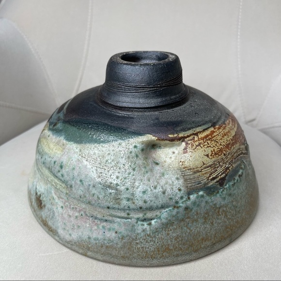 Large Raku Bowl Studio Art Pottery Swirl Stoneware Unique Art Decor MCM - Picture 6 of 6